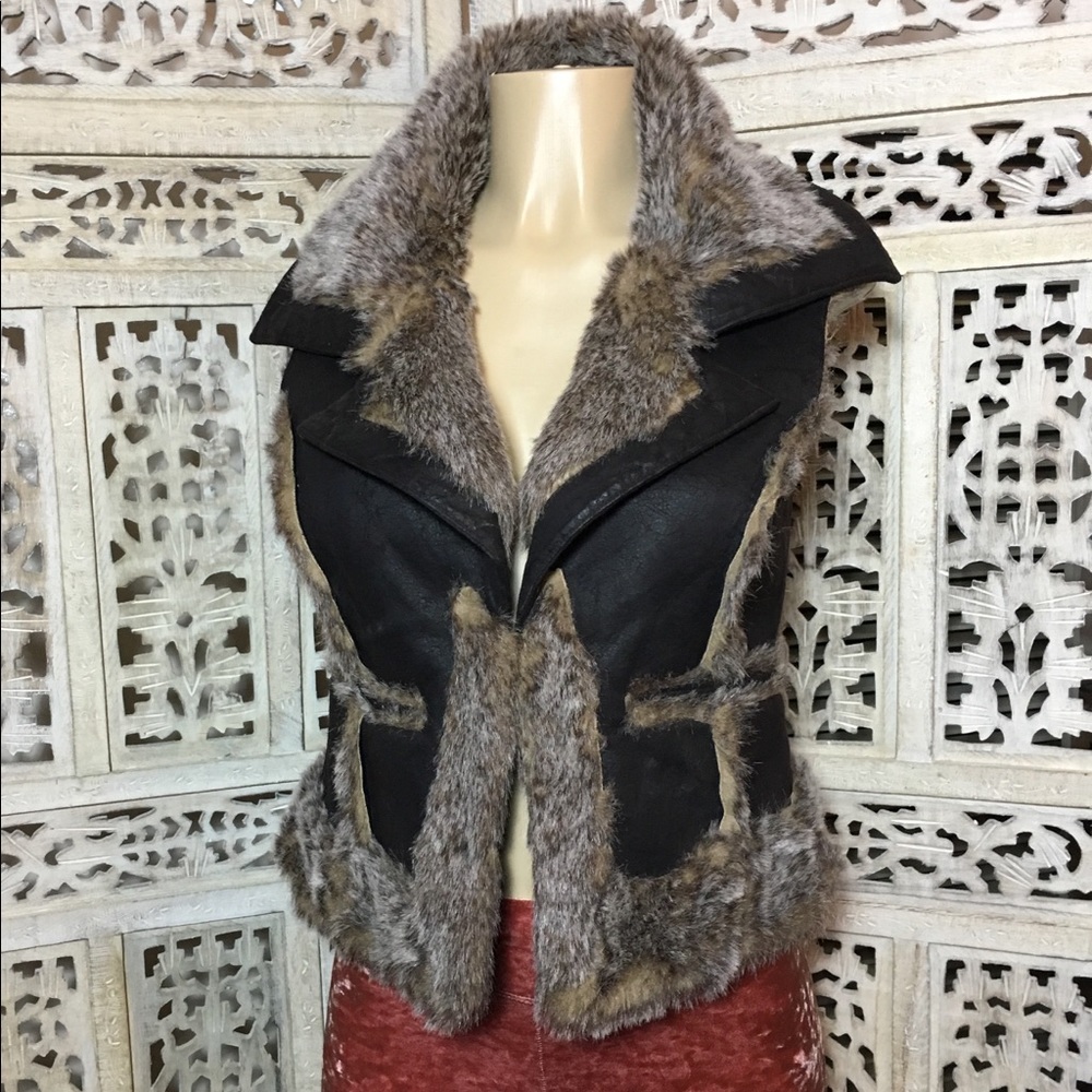 Burning Man Rare Saks Fifth Avenue Brown Faux Fur Vest